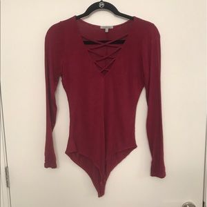 Charlotte Russe Maroon Long Sleeve Bodysuit